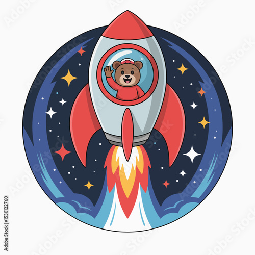 Bear Astronaut Waving from Rocket