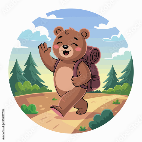 Cheerful Bear on a Forest Trail
