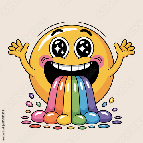 Starry-Eyed Emoji with Rainbow Spill