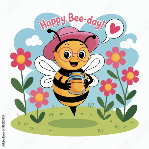 Happy Bee-day Bee Holding Honey Jar