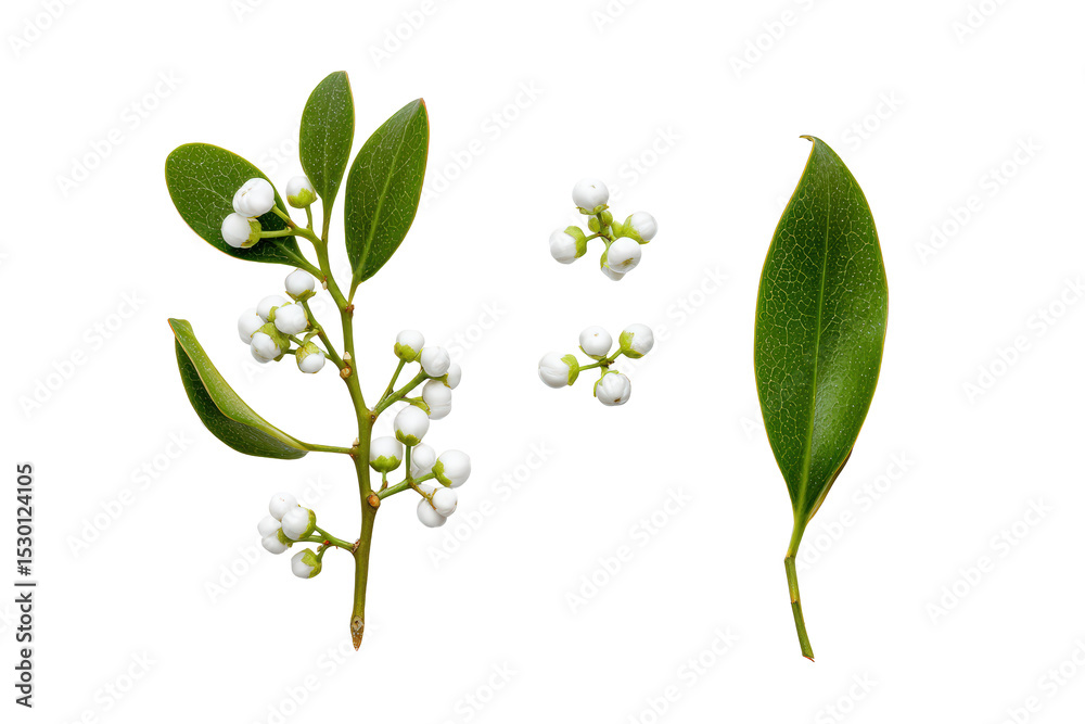 Fototapeta premium Studio flat-lay mistletoe branch detail, no background