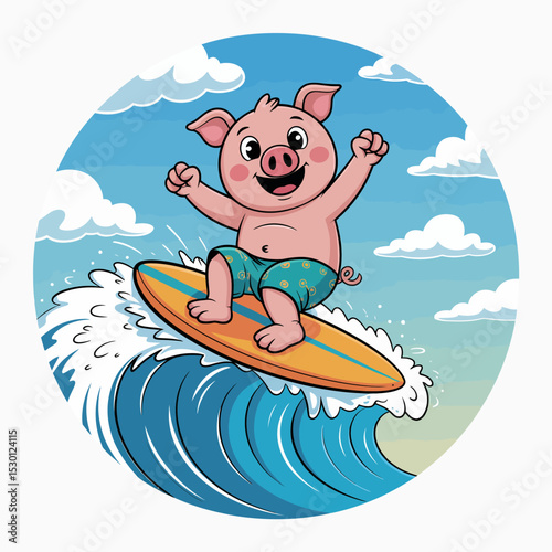 Pig Surfer on a Big Wave