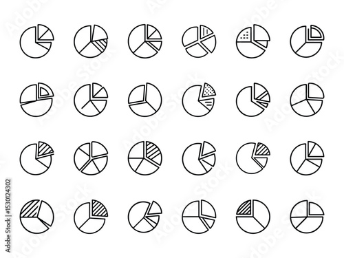 Minimalist pie chart icon collection for data visualization and business reports