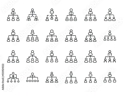 Collection of organization chart icons depicting hierarchy and team structure