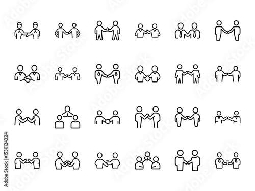 A comprehensive collection of handshake icons representing agreement collaboration and partnership