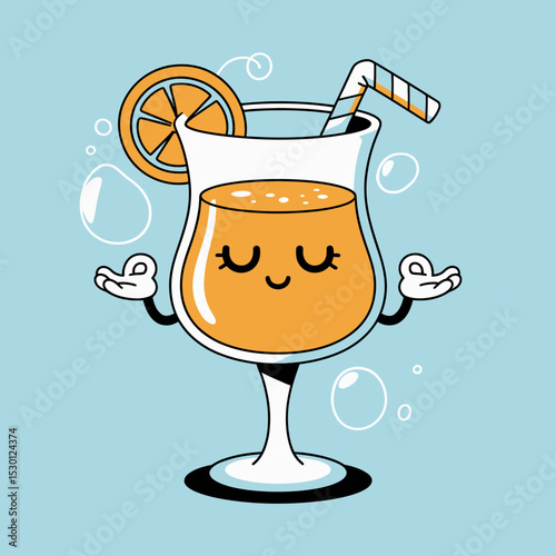 Cute Zen Juice Mascot with Bubbles