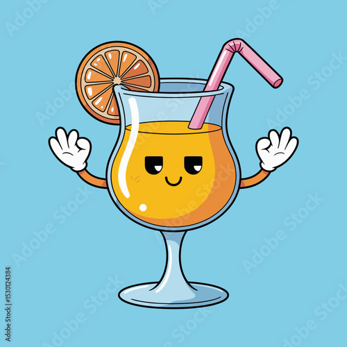 Smirking Juice Cartoon with Straw
