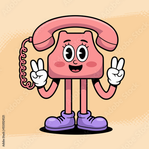 Cute Cartoon Phone with Double Peace Signs