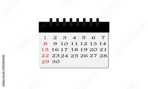 Silhouette concept calendar illustration with simple yet detailed look, showing clear date numbers. Suitable for schedule design, planner, reminder, or organization graphic elements.