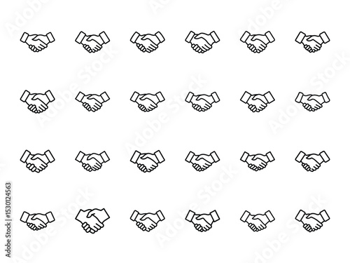 Bundle of Handshake Icons in Silhouette Style on White Background – Business Agreement, Partnership, Collaboration Symbol Set for Web and Graphic Design