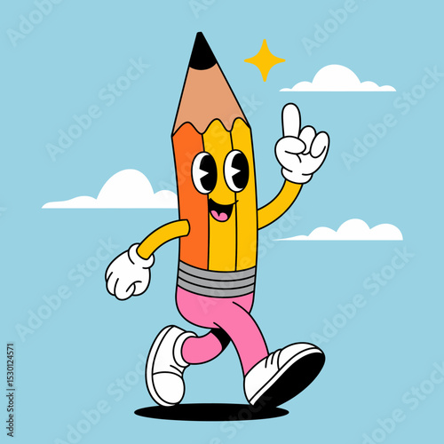 Pencil Character with Peace Gesture