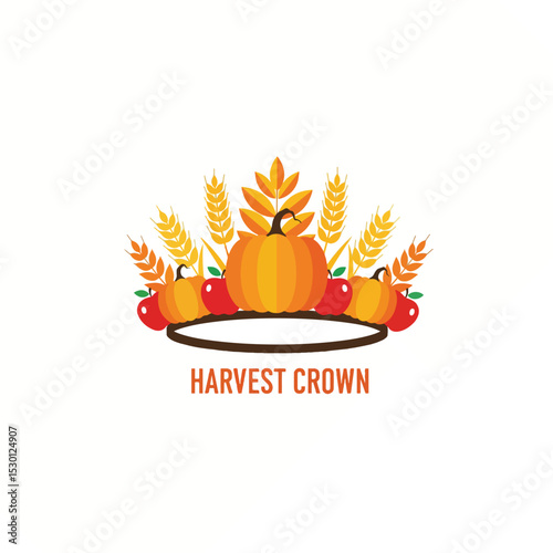Autumn Harvest Crown with Pumpkins, Wheat, and Apples