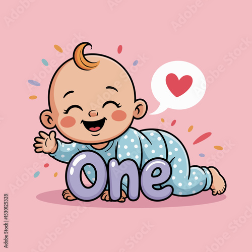 Happy Baby Crawling with 'One' Text