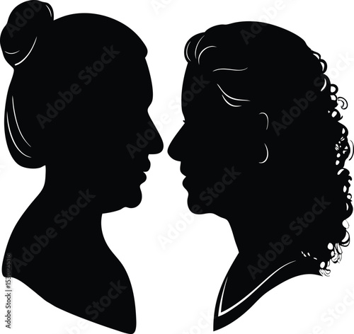 Silhouette of a loving couple, man and woman in profile, vector illustration