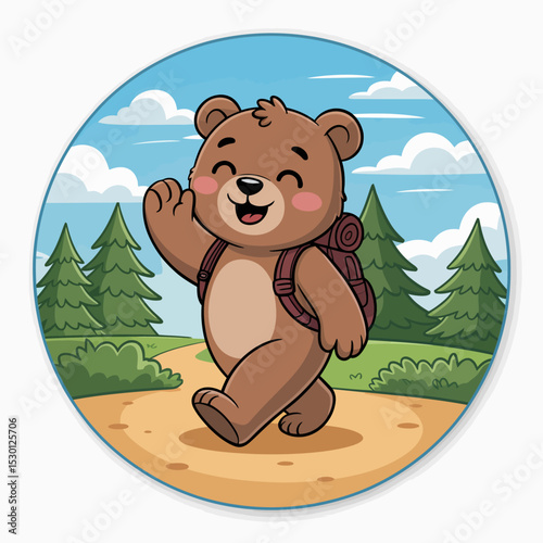 Happy Hiking Bear in the Forest