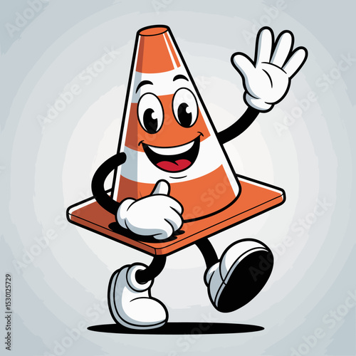 Traffic Cone Character on Light Background