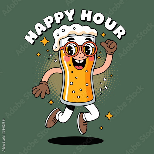 Happy Hour Beer Mascot Illustration