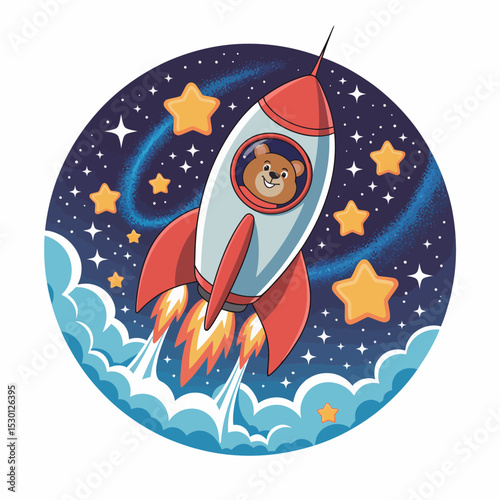Bear Launching into Space in a Rocket