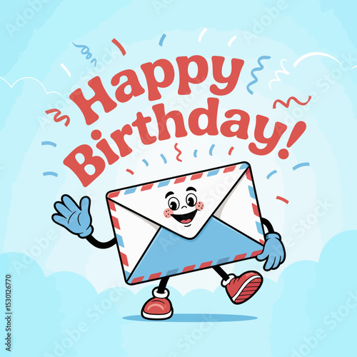 Birthday Card Envelope Character Waving