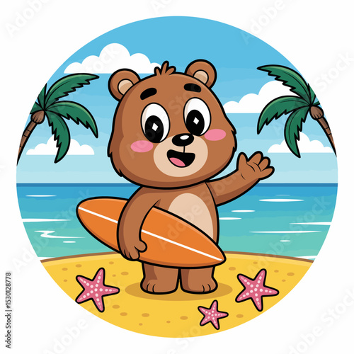 Surf Bear on Tropical Beach