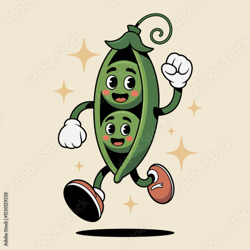 Twin Pea Mascots in Open Pod