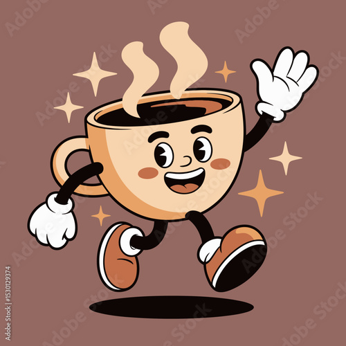 Happy Coffee Cup Character Waving Hand