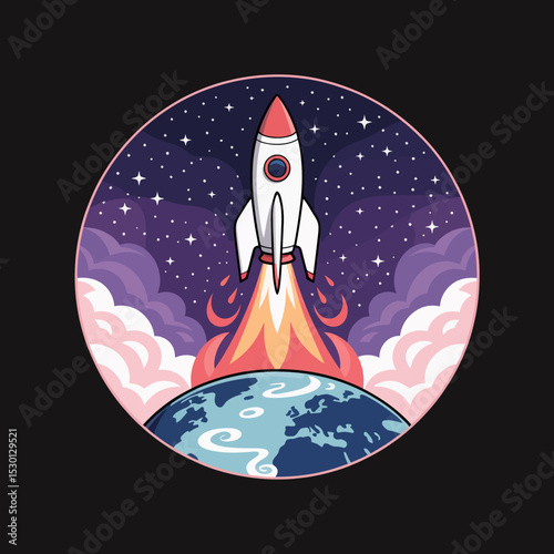 Rocket Ship Flying Upward