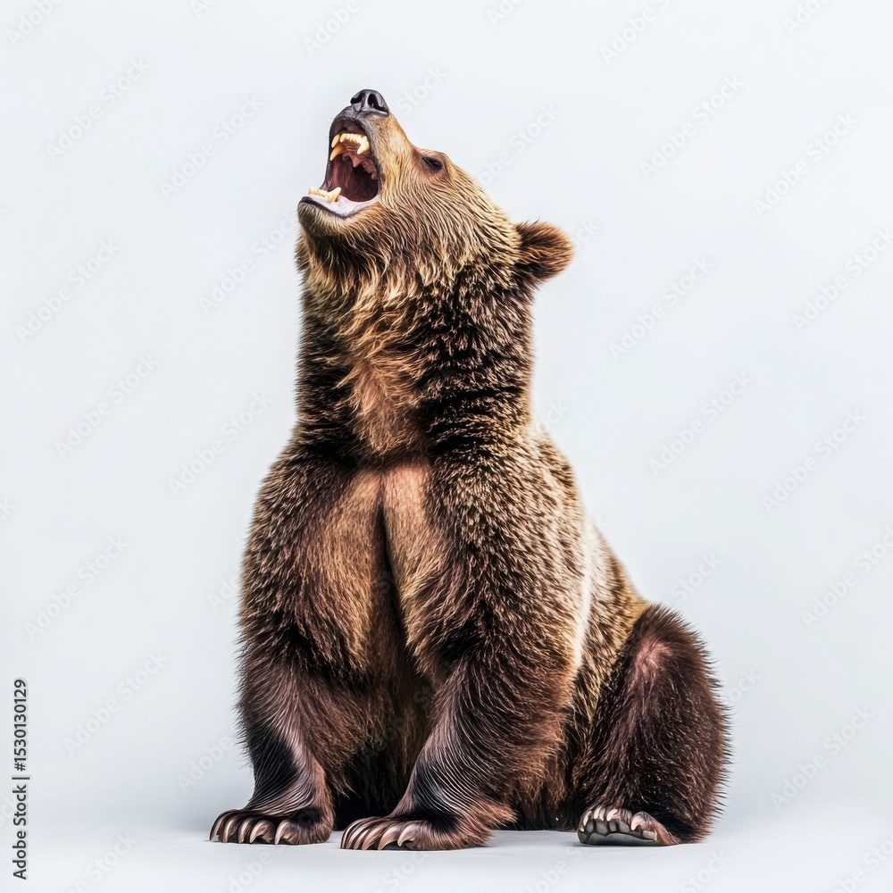 Fototapeta premium Grizzly bear roaring loudly on a white background