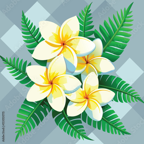 Yellow frangipani tropical flower vector illustration with a floral pattern