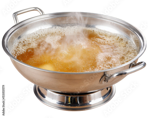 Hotpot filled with boiling broth, showcasing bubbling liquid and steam rising, is perfect for communal dining. This traditional cooking method brings warmth and flavor to gatherings