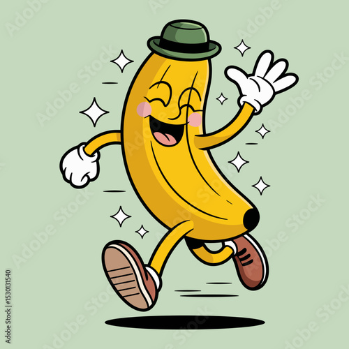 Banana in a Green Hat Running with Joy