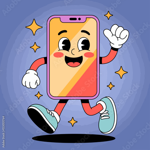 Excited Phone Character with Sneakers
