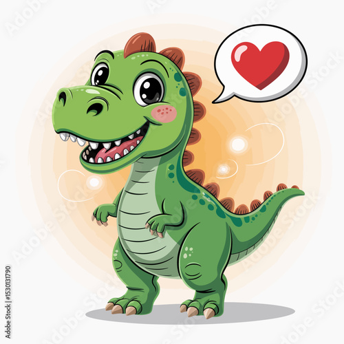 Cartoon Dino with Heart Bubble