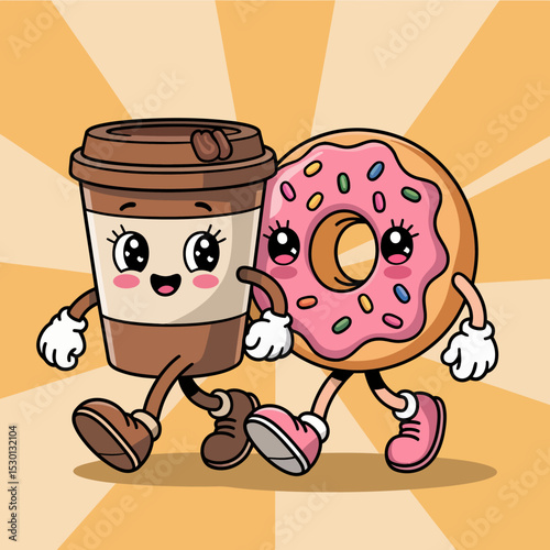 Coffee and Donut Enjoying a Day Together