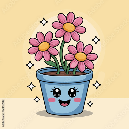 Pink Flower Pot with Blossoms