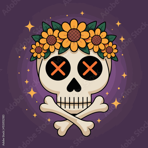 Sugar Skull with Flowers