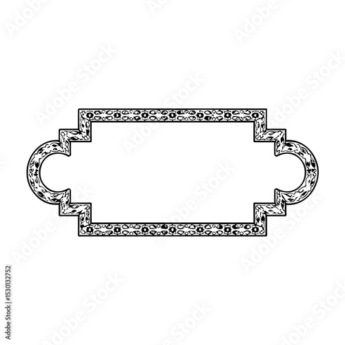 Ornate rectangular frame with intricate black floral and geometric patterns on a white background. The vintage-style border features decorative symmetry, ideal for certificates, labels, or invitations