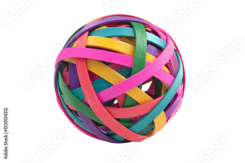 A colorful ball made of different colored strings