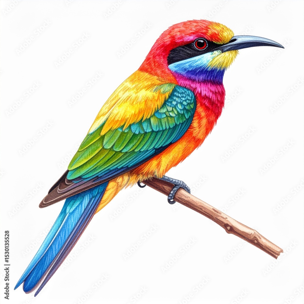 Obraz premium Vibrant Rainbow Bird Perched on Branch