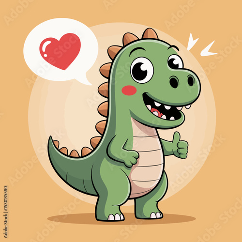 Smiling Dinosaur with Heart Bubble