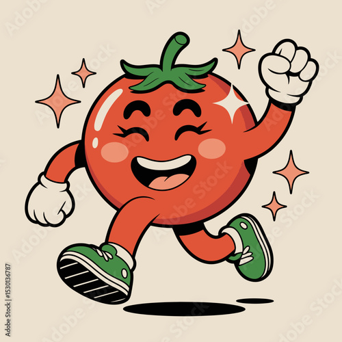 Happy Tomato Running Joyfully