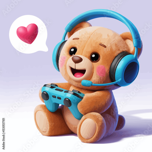 3D Teddy Bear Gamer with Headset