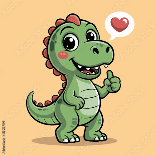 Happy Green Dinosaur with Heart Icon