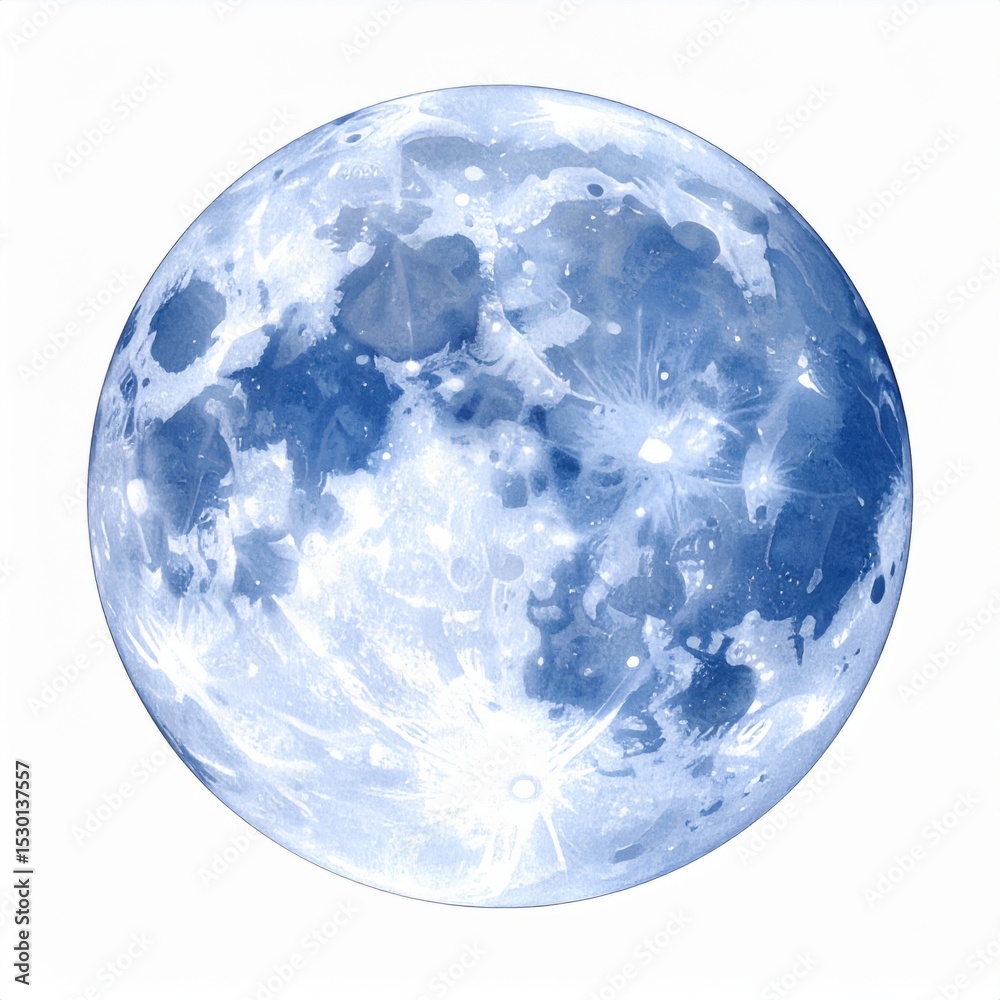 Detailed Blue Full Moon on White Background Detailed Blue Full Moon on White Background