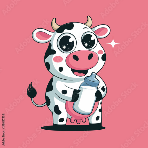 Happy Cow with Milk Bottle