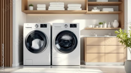 Modern laundry room with two washing machines
