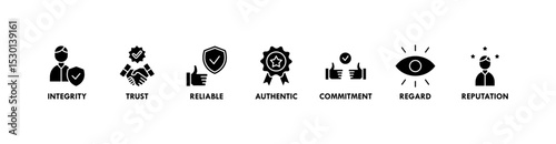 Credibility banner web icon vector illustration concept with icon of integrity, trust, reliable, authentic, commitment, regard, and reputation