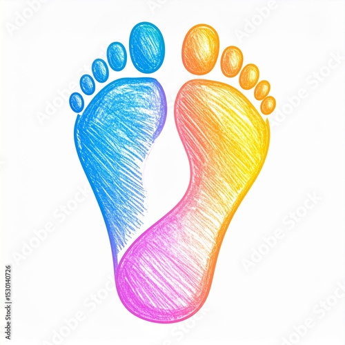 Colorful Crayon Footprints Illustration on White