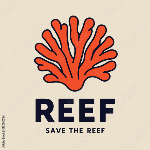 Vibrant Coral Save The Reef Minimalist Logo Design.eps