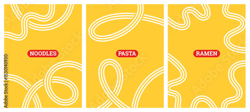 Abstract Pasta Line Pattern. Food Background with Yellow Waves. Abstract illustration of Italian Pasta, Chinese Ramen, Spaghetti and Noodles